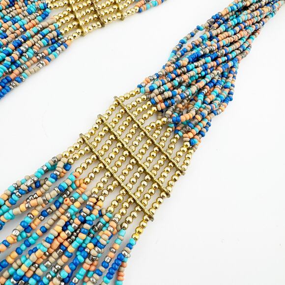 Multicolor Beaded Strand Necklace with Gold Accents Made in‎ India - Picture 2 of 10